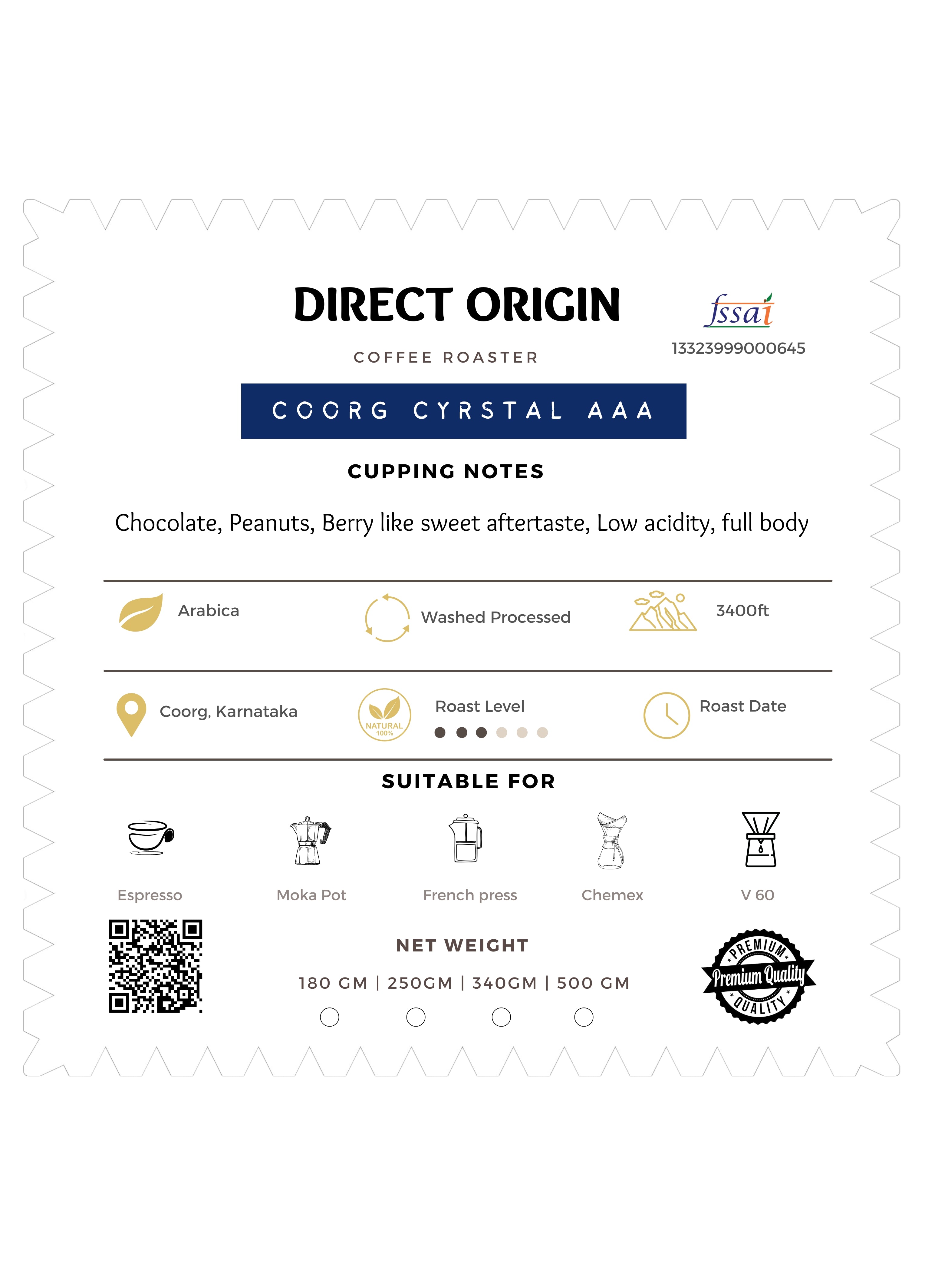 Coorg Crystal - 100% Arabica Dark House Coffee Bean | Whole Roasted Coffee