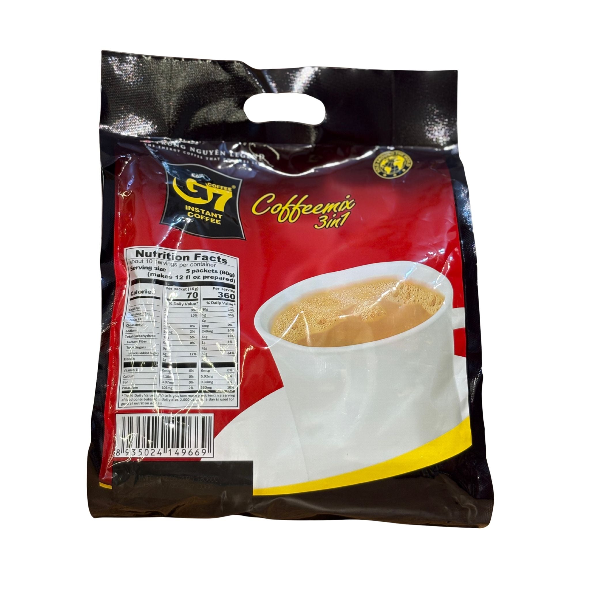 Trung Nguyen G7 3-In-1 Instant Coffee Ground, Bag, 50 Sachets*16G=800G - ideal for the office, travel, home