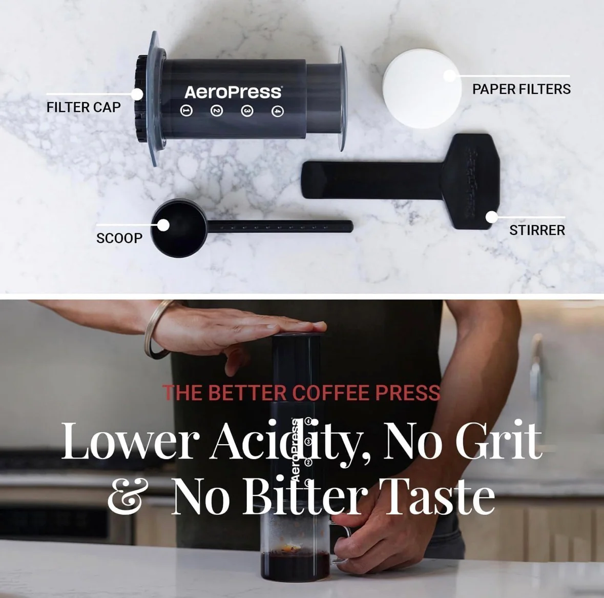 Aeropress Coffee and Espresso Maker - Quickly Makes Delicious Coffee Without Bitterness - 1 to 3 Cups Per Pressing, Regular (80R11) - Image 4