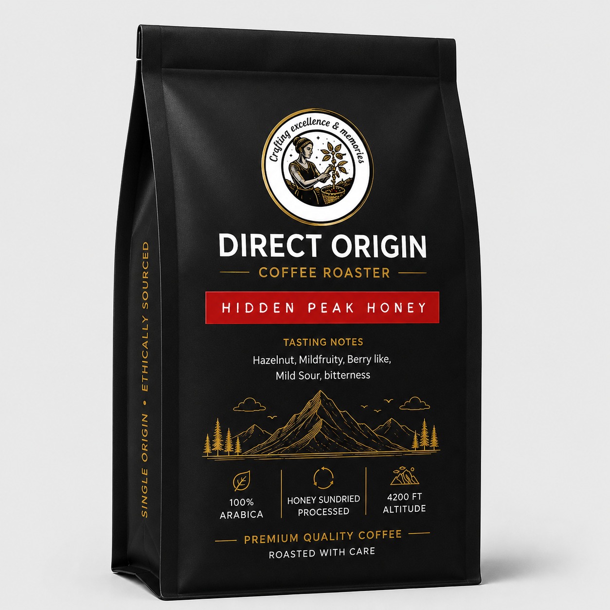 Hidden Peak Honey - Red Honey Sun Dried Chikmagalur Coffee Bean | Whole Roasted Coffee
